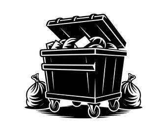 Dumpster SVG - Vuilnis Prullenbak Vuilnisbak Ongewenste Afvalverwijdering Afdrukbare Clip Art Cut-bestand, Instant Download, Commercieel gebruik, png jpg eps pdf