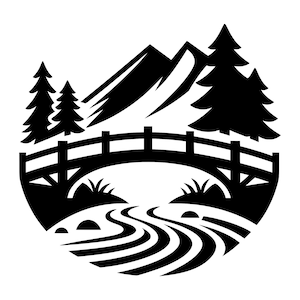 Bridge SVG - Outdoors Nature River Mountains Scenic Landscape Printable Clip Art Cut File, Instant Download, Commercial Use, png jpg eps pdf