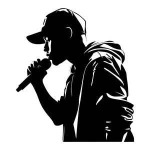 Silueta de rapero SVG - Cantante de hip hop, artista de rap, clip art, archivo de corte, descarga instantánea, uso comercial, SVG, PNG, JPG, EPS, PDF
