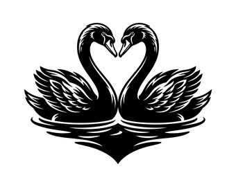 Swan Heart SVG - Love Birds Wedding Decor Anniversary Gift Valentine Day Water Bird Printable Cut File, Instant Download, Commercial Use
