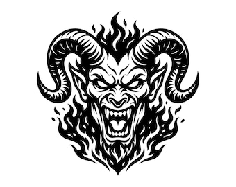 SVG de cabeza de demonio - Diablo aterrador, bestia llameante, Baphomet gótico, archivo de corte imprimible, descarga instantánea, uso comercial.