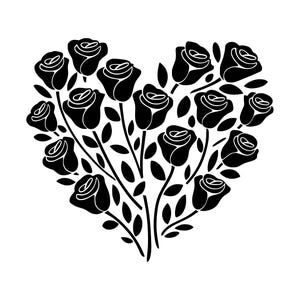 Rose Heart SVG - Romantic Floral Roses Valentines Love Heart Printable Clip Art Cut File, Instant Download, Commercial Use, png jpg eps pdf