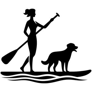 Paddle Boarder SVG - Paddle Boarding Frau mit Hund Silhouette Clip Art Schnitt Datei, Instant Download, kommerzielle Nutzung, svg png jpg eps pdf