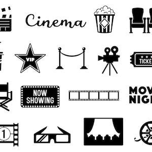 Película SVG - Cine Noche de Cine Retro Cine Teatro Clip Art Imprimible Archivo de Corte, Descarga Instantánea, Uso Comercial, SVG, PNG, EPS, PDF