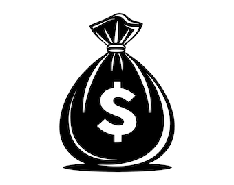 Bolsa de dinero SVG - Dinero en efectivo, finanzas, riqueza, dinero, saco, clip art imprimible, archivo de corte, descarga instantánea, uso comercial, SVG, PNG, JPG, EPS, PDF