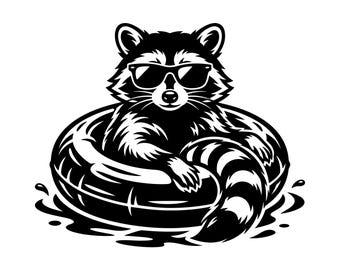 Cool Raccoon SVG - Summer Pool Float Trash Panda Sunglasses Vacation Printable Cut File, Instant Download, Commercial Use