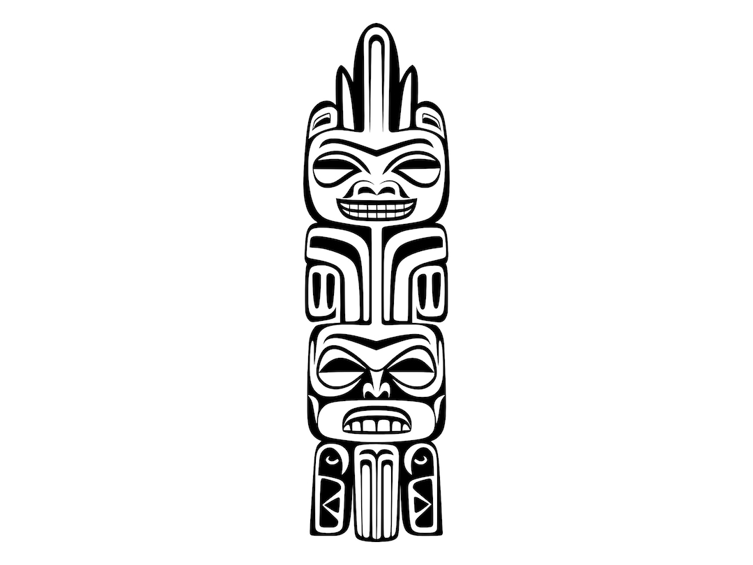Totem Pole SVG Indigenous Wood Carving Monument Silhouette Clip Art Cut ...
