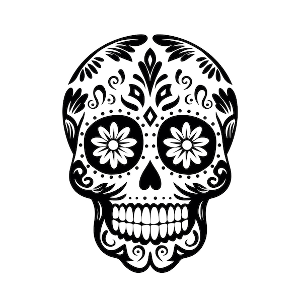 Sugar Skull SVG - Calavera Day of the Dead Face Silhouette Clipart Cut File, Instant Download, Commercial Use, svg jpg png eps pdf