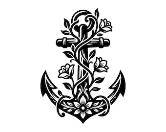 Floral Anchor SVG - Nautical Rose Sailor Tattoo Ocean Flower Beach Wedding Printable Cut File, Instant Download, Commercial Use
