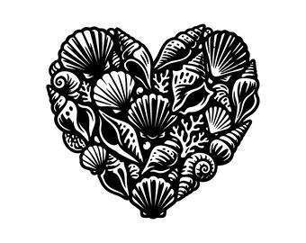 Shell Heart SVG - Beach Wedding Summer Trip Ocean Love Coastal Sea Life Printable Cut File, Instant Download, Commercial Use