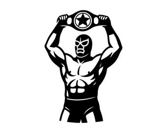 Wrestler Champion SVG - Luchador Mask Wrestling Belt Fighter Hero Sports Printable Cut File, Instant Download, Commercial Use
