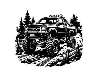 Lifted Truck SVG - Off Road Mudding Pickup Offroading Forest Adventure Driving Printable Cut File, Instant Download, Commercial Use