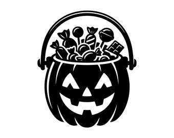 Cubo de dulces de calabaza SVG - Truco o trato Halloween Jack O' Lantern Dulces espeluznantes Archivo de corte imprimible, descarga instantánea, uso comercial