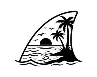Shark Fin SVG - Ocean Wave Summer Surf Tropical Sunset Island Life Marine Animal Printable Cut File, Instant Download, Commercial Use