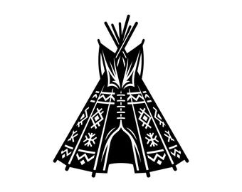 Teepee Tent SVG - Native American Tipi Western Boho Tribal Camp Silhouette Printable Cut File, Instant Download, Commercial Use