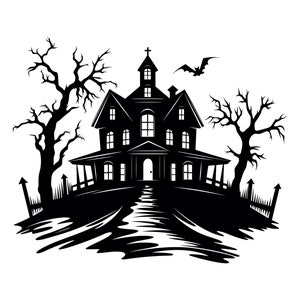 Haunted House SVG - Halloween Spooky Mansion Ghost House Silhouette Clipart Cut File, Instant Download, Commercial Use, svg jpg png eps pdf