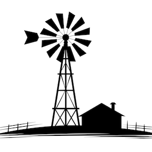 Windmolen SVG - boerderij hoeve windmolen afdrukbare silhouet clipart gesneden bestand, Instant Download, commercieel gebruik, svg jpg png eps pdf