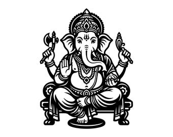 Lord Ganesha SVG - Dios hindú, deidad elefante, religión india, espiritualidad, yoga, archivo de corte imprimible, descarga instantánea, uso comercial.