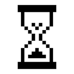 May include: A black and white hourglass icon, a common symbol for waiting or loading.