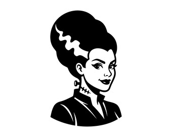 Archivo SVG de la Novia de Frankenstein - Monstruo de Halloween, mujer gótica retro espeluznante, archivo de corte imprimible, descarga instantánea, uso comercial.