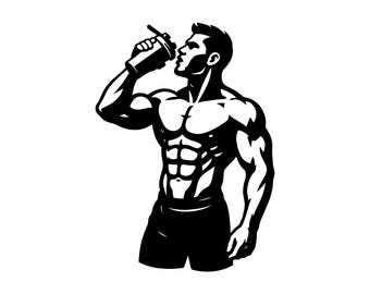 Fitness Man SVG - Bodybuilder Gym Workout Protein Shake Muscle Man Printable Cut File, Instant Download, Commercial Use
