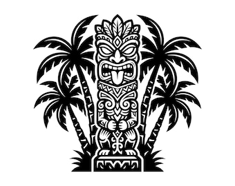 Tiki Totem SVG - Hawaiian Luau Party Polynesian Tribal Summer Tropical Beach Printable Cut File, Instant Download, Commercial Use