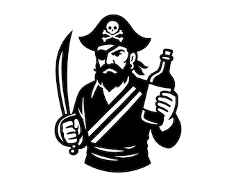 Pirat SVG - Piratkapten Halloween-kostym Romflaska Pirat Skull Hatt Utskrivbar Klippfil, Omedelbar Nedladdning, Kommersiellt Bruk