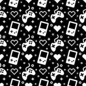 Patrón de juego: videojuego retro de los 90, control de juego, papel digital sin costuras, fondo imprimible SVG, descarga instantánea, uso comercial