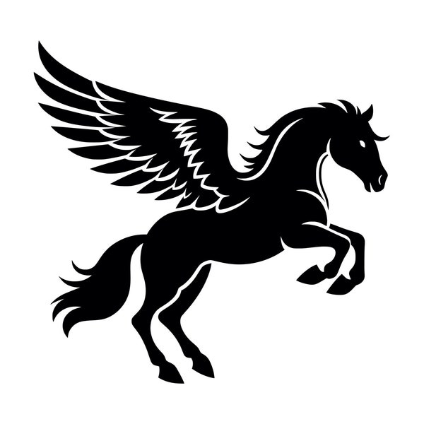 Mythical Winged Horse SVG - Pegasus Flying Horse Creature Silhouette Clipart Cut File, Instant Download, Commercial Use, svg jpg png eps pdf