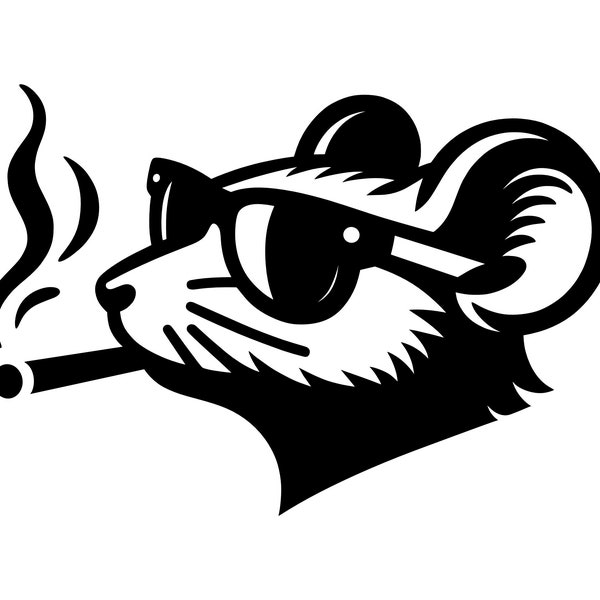 Cool Rat SVG - Rat in Sunglasses Smoking Hipster Rodent Silhouette Clip Art Cut File, Instant Download, Commercial Use, svg png jpg eps pdf