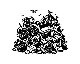 Garbage Dump SVG - Trash Pile Front Loader Landfill Heavy Equipment Printable Cut File, Instant Download, Commercial Use