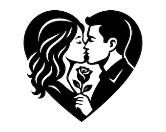 Couple Kiss SVG - Valentines Day Love Wedding Anniversary Romantic Gift Printable Cut File, Instant Download, Commercial Use