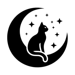 Kat op de maan SVG - hemelse kat wassende maan sterren silhouet clip art cut-bestand, instant download, commercieel gebruik, svg png jpg eps pdf