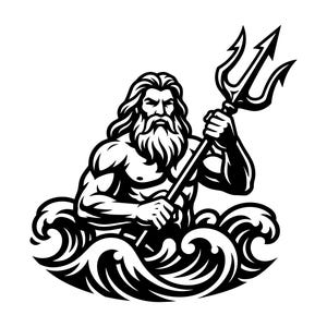 Tridente di Poseidone SVG - Mitologia greca, Re del Mare, Nettuno, Onde dell'Oceano, File di taglio stampabile, Download immediato, Uso commerciale