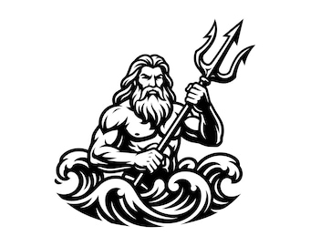 ポセイドンの三叉槍SVG - ギリシャ神話の海の王ネプチューン、海の波、印刷可能なカットファイル、即時ダウンロード、商用利用可