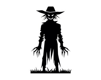 Scarecrow SVG - Creepy Halloween Crop Field Straw Man Silhouette Clipart Cut File, Instant Download, Commercial Use, svg jpg png eps pdf