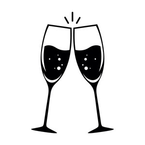 Champagne SVG - Clinking Wine Glasses Party Celebration Drink Printable Clip Art Cut File, Instant Download, Commercial Use