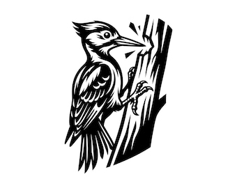 Woodpecker SVG - Wild Bird Forest Nature Tree Pecking Wildlife Printable Cut File, Instant Download, Commercial Use