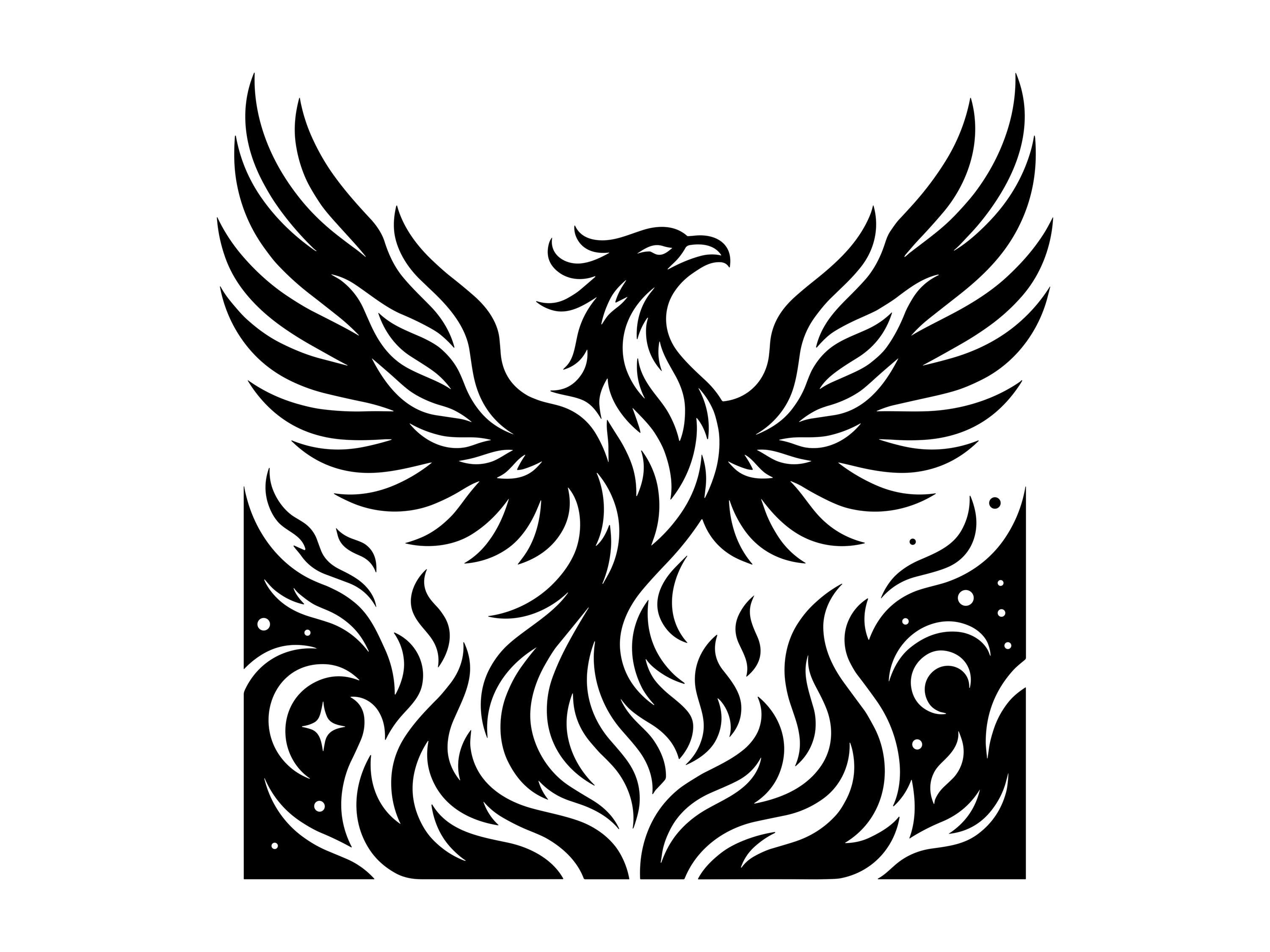 Phoenix SVG - Firebird Mythical Creature Tribal Tattoo Flame Art ...