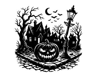 Haunted House SVG - Halloween Decor Spooky Jack O Lantern Trick Or Treat Horror Printable Cut File, Instant Download, Commercial Use