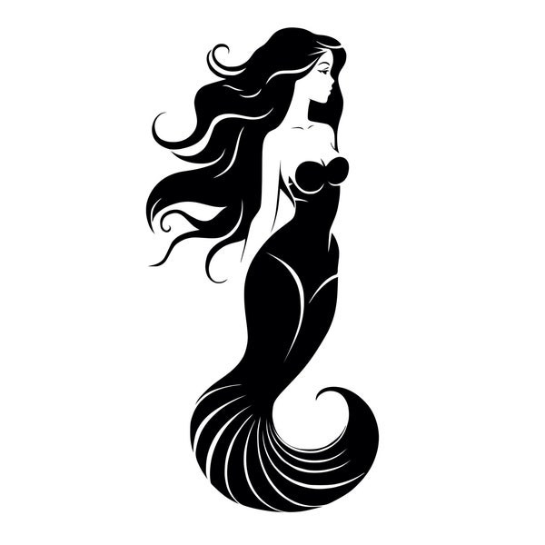 Mermaid SVG, Mermaid Silhouette, Mermaid Clipart, Mermaid Cut File, Mermaid Design, Mermaid Outline, Mermaid Art, Printable, Commercial Use