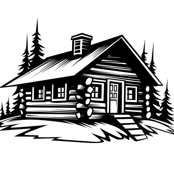 Log Cabin SVG - House in Woods Silhouette Clipart Cut File, Instant Download, Commercial Use, svg jpg png eps pdf