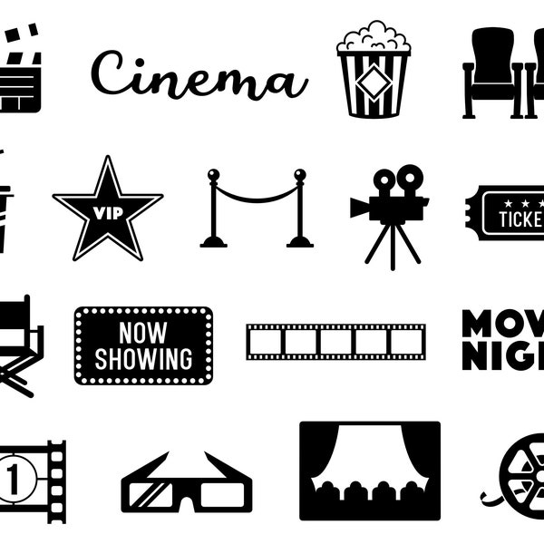 Movie SVG - Cinema Movie Night Retro Film Theatre Printable Clip Art Cut File, Instant Download, Commercial Use, svg png eps pdf
