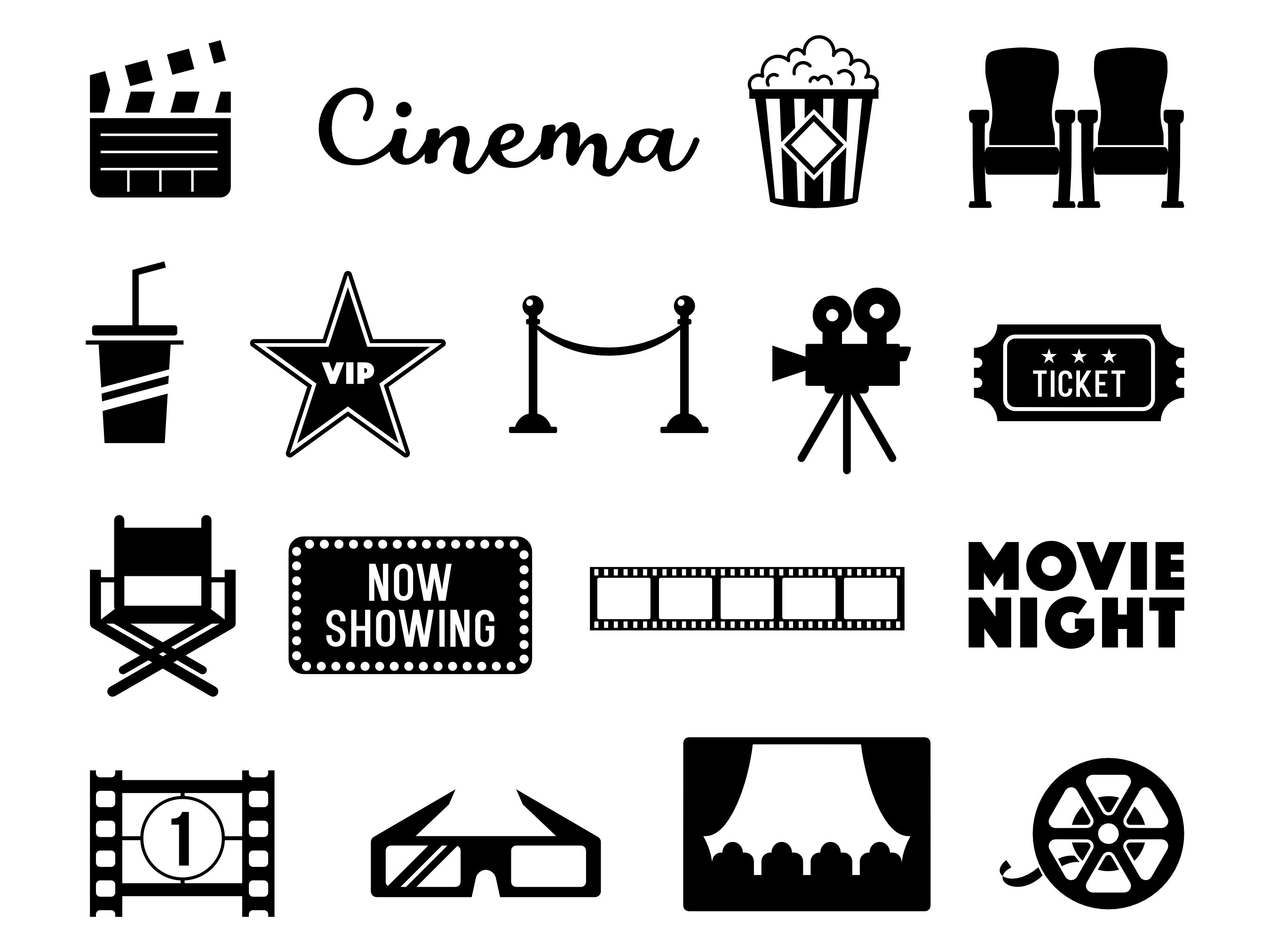 Doodle Cinema Clipart, Hand Drawn Cinema Clip Art, PNG, EPS, AI