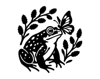 Frog and Butterfly SVG - Nature Animal Woodland Garden Insect Forest Wild Life Printable Cut File, Instant Download, Commercial Use