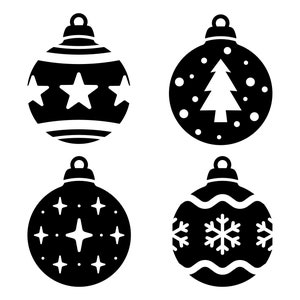 Christmas Ornaments SVG, Christmas Tree Balls Clip Art, Christmas Decorations Silhouette, Christmas Baubles Cut File, Black and White SVG