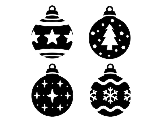Weihnachtsschmuck SVG, Weihnachtsbaumkugeln Clip Art, Weihnachtsdekoration Silhouette, Weihnachtskugeln Schnittdatei, schwarz und weiß SVG