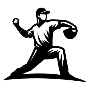 Baseball Pitcher SVG - Baseball Player Pitching Sport Silhouette Clip Art Cut File, Instant Download, Commercial Use, svg png jpg eps pdf