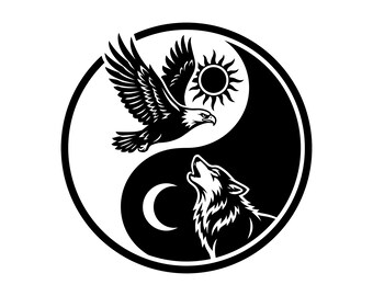 Eagle Wolf Yin Yang SVG - Spirit Animal Balance Nature Tribal Harmony Wildlife Printable Cut File, Instant Download, Commercial Use