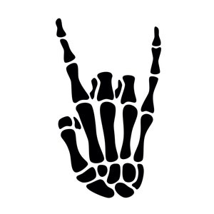 Signo de cuernos de mano de música rock con esqueleto SVG - Archivo de corte de silueta imprimible, descarga instantánea, uso comercial, SVG, JPG, PNG, EPS y PDF